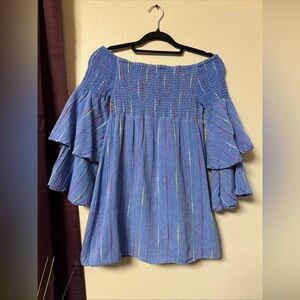 #732 Red Carter Off the shoulder double bell sleeve tunic top size small